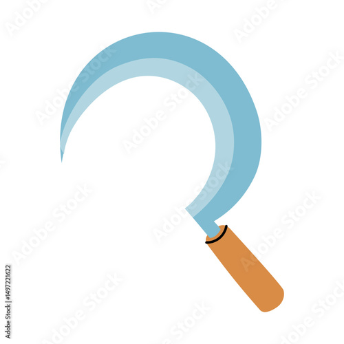 iron sickle for cutting grass, an ear, insulated. An item for harvesting. Gardening tools. It is suitable for ecology, garden, cleaning, household, packaging, instructions, educational and infographic