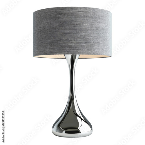 Modern table lamp with sleek chrome base and textured gray shade, perfect for adding elegance to any room