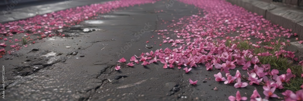 Obraz premium Delicate bloom pushes through asphalt cracks, vibrant petals unfurl , shadow, resilience