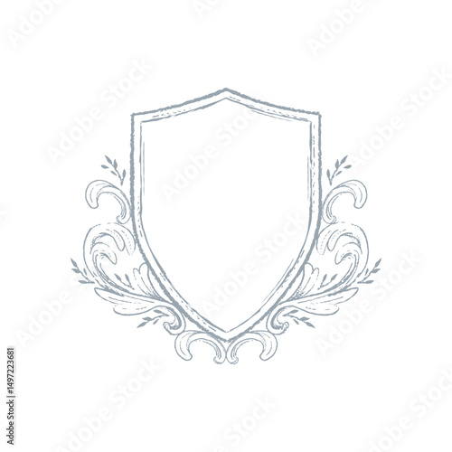 Vintage frame border illustration, crest with floral ornament, vector hand drawn design elements.