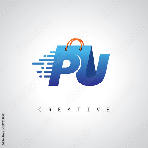 PU Monogram Shopping Logo – Creative Vector Design for Modern E-commerce Branding