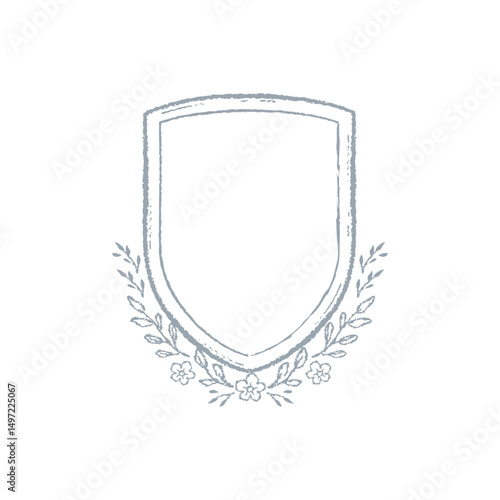 Vintage frame border illustration, crest with floral ornament, vector hand drawn design elements.
