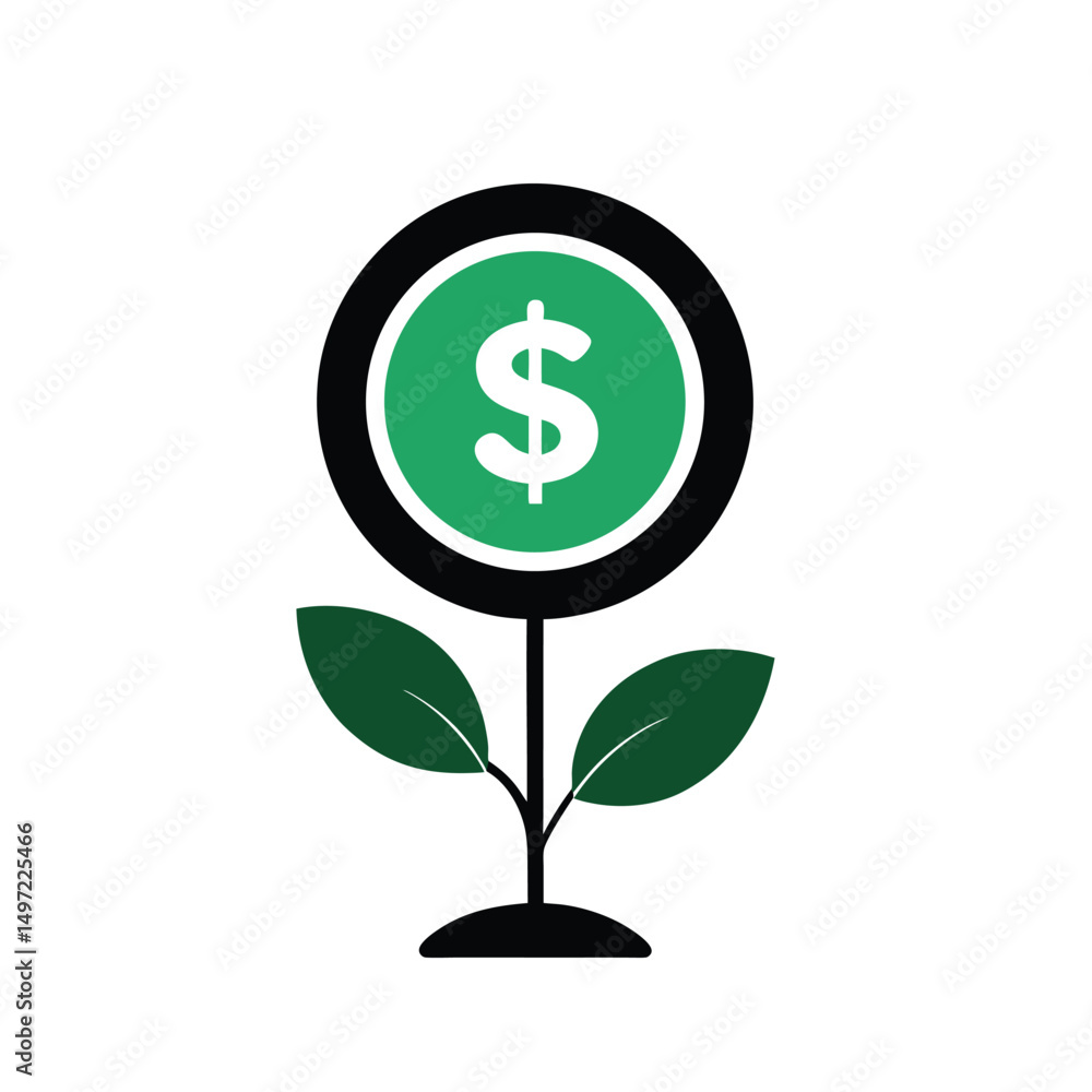 Green Dollar Sign with Leaves – Eco Finance and Sustainable Money Growth Vector Illustration Green Dollar Sign with Leaves – Eco Finance and Sustainable Money Growth Vector Illustration