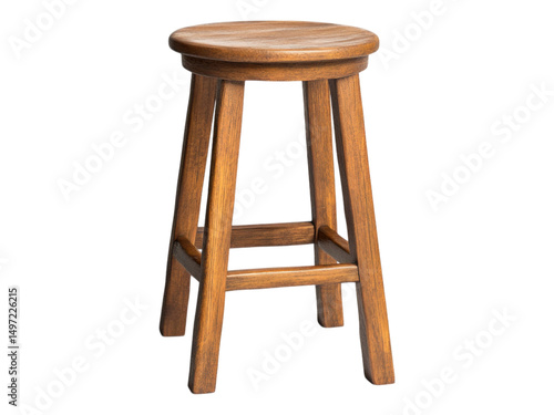 Simple Wooden Stool on Isolated Transparent Background