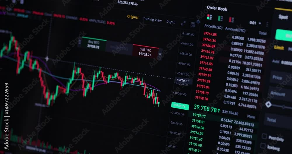 Stock market trading, forex, crypto currency with technical price graph indicators and data numbers for trading financial and investment concept.