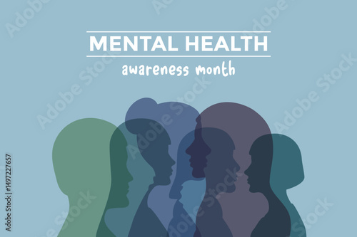 mental health awareness month concept human silhouette vector illustration