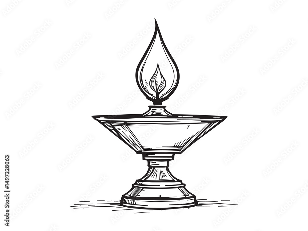 Fototapeta premium Old Oil Lamp Minimalist Line Art