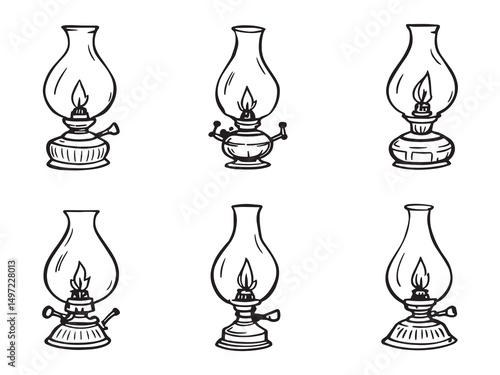 Vintage Oil Lamp Simple Line Art