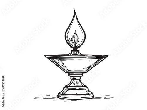 Old Oil Lamp Minimalist Line Art