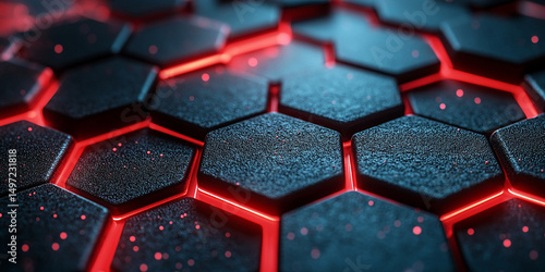 Red and black Hexagon background, Hexagonal Honeycomb Abstract 3d Background Stock Photo, Abstract dark black and red technology geometric background. Modern futuristic background