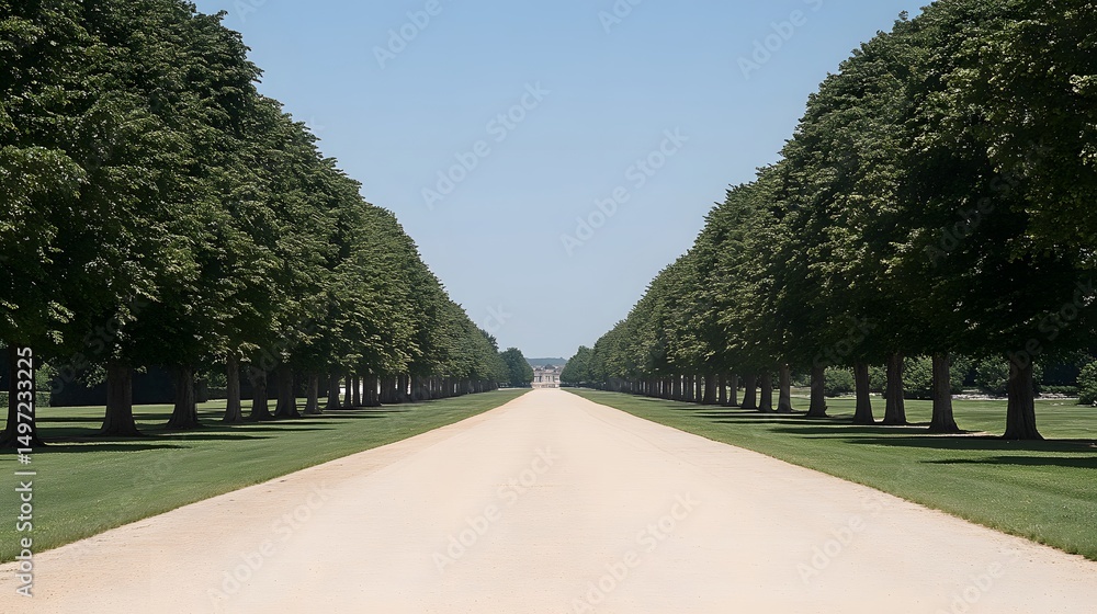 Obraz premium Majestic Tree Lined Pathway Leading to Palace