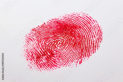 A red fingerprint is drawn on a white background