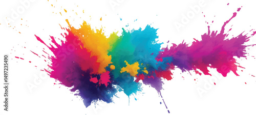A Modern and Colorful Aquarelle Art Piece Featuring Explosive Watercolor Streaks, Splashes, and Brush Marks on a White Canvas, Creating a Dynamic and Playful Splash Effect.
