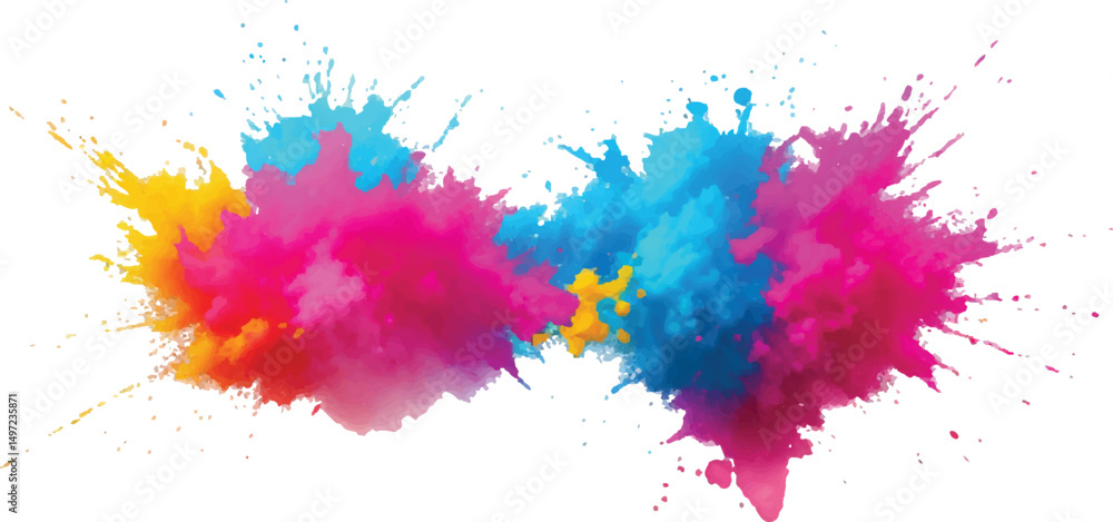 Fototapeta premium A Bright, Stunning Watercolor Painting of Abstract Stains and Splashes in Rich, Vibrant Colors, Enhanced by Bold Brush Strokes on a Pure White Background for a Contemporary Look.