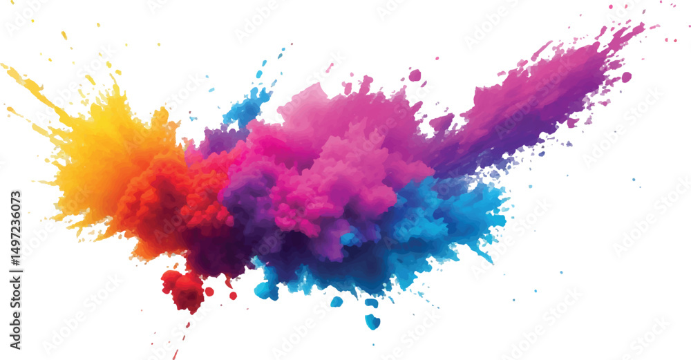 Fototapeta premium A Bright, Stunning Watercolor Painting of Abstract Stains and Splashes in Rich, Vibrant Colors, Enhanced by Bold Brush Strokes on a Pure White Background for a Contemporary Look.