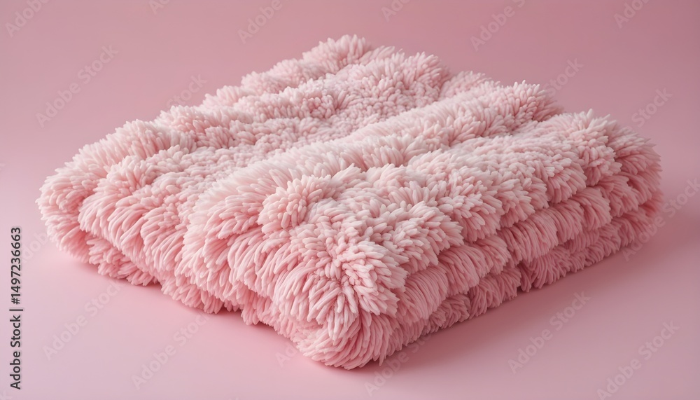 Fluffy throw blanket on pastel pink background, soft and cozy feel Fluffy throw blanket on pastel pink background, soft and cozy feel