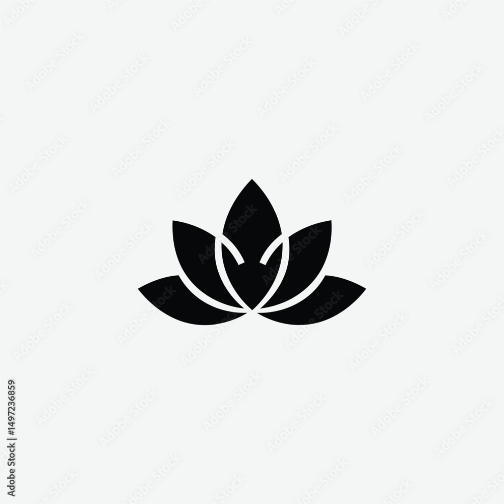 Fototapeta premium Minimalist Black Lotus Flower Logo – Elegant Modern Design on White Background