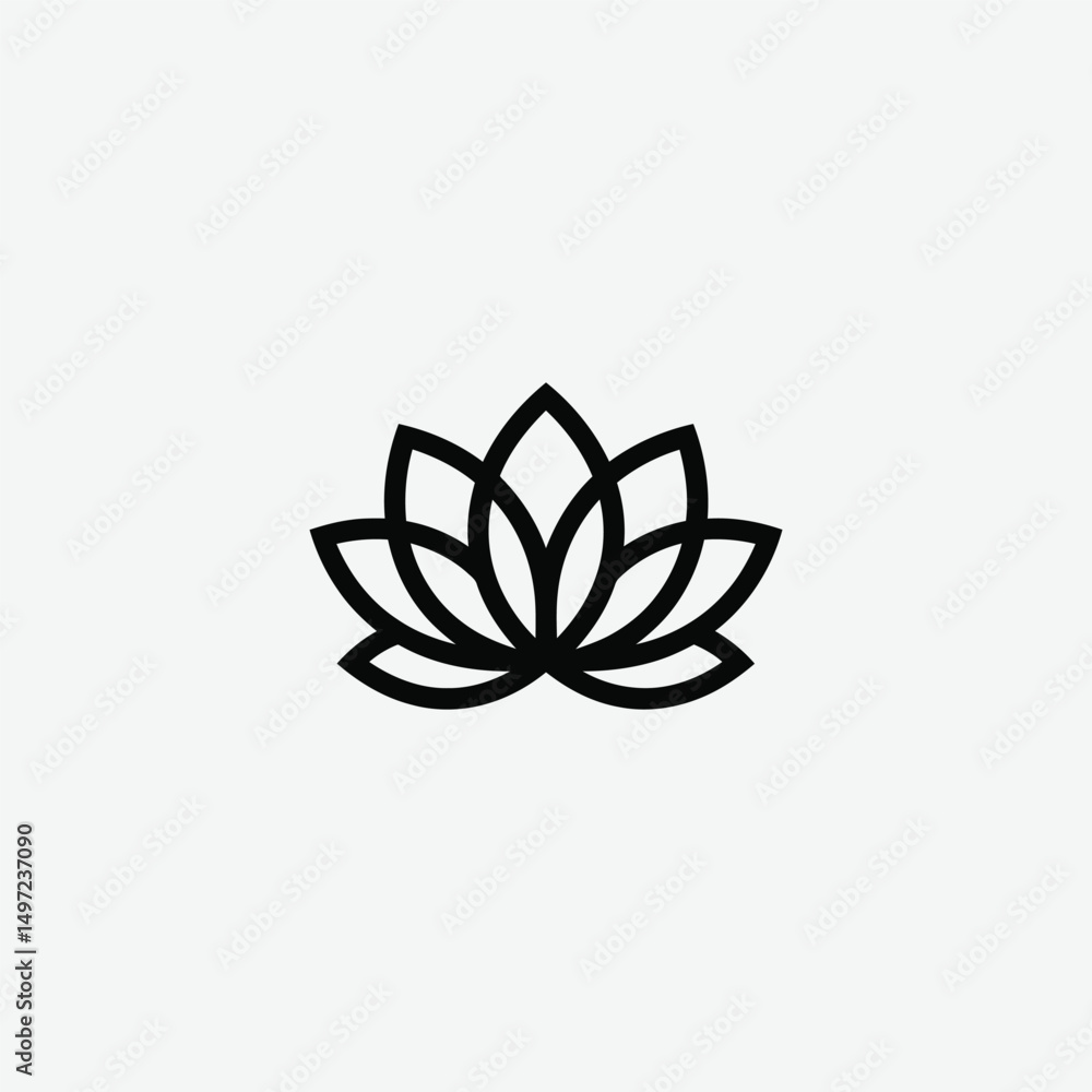 Fototapeta premium Minimalist Black Lotus Flower Logo – Elegant Modern Design on White Background