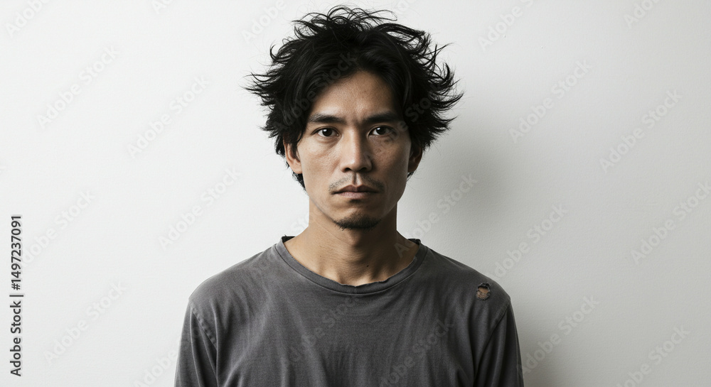 Fototapeta premium Portrait Weary man with messy dark hair