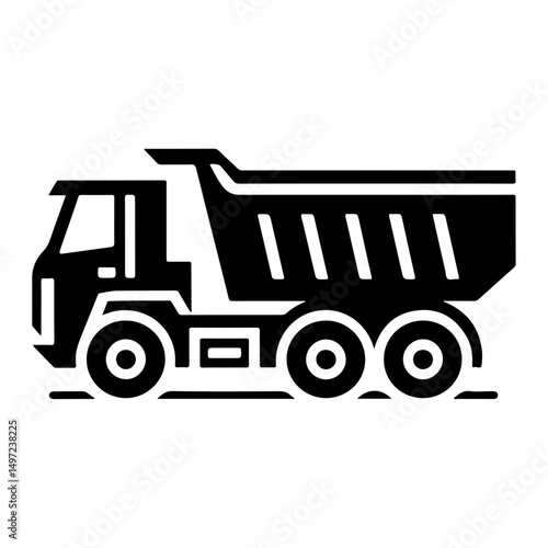 "Simple Mining Truck Pictogram" – A Minimal Yet Bold Vector Icon Showing A Heavy-Duty Dump Truck Used In Large-Scale Mining Operations.