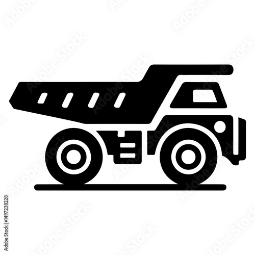 "Heavy Dump Truck Vector Icon" – Featuring A Mining Vehicle In Pictogram Form, Ideal For Construction Or Extraction-Themed Visuals.