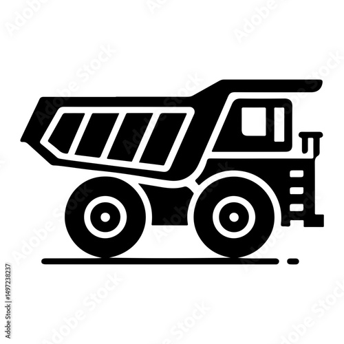 "Heavy Dump Truck Vector Icon" – Featuring A Mining Vehicle In Pictogram Form, Ideal For Construction Or Extraction-Themed Visuals.