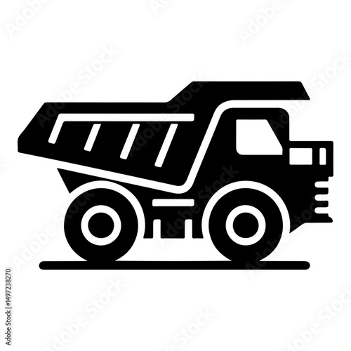 "Heavy Vehicle Pictogram" – A Minimal Vector Icon Of A Mining Truck Built To Carry Massive Loads In Dump Form.