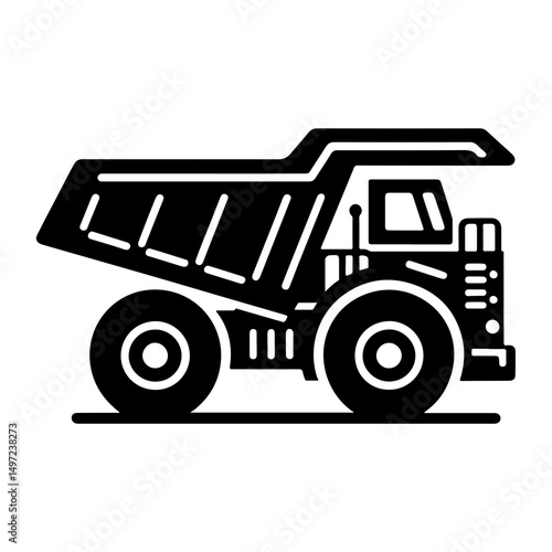 "Heavy Vehicle Pictogram" – A Minimal Vector Icon Of A Mining Truck Built To Carry Massive Loads In Dump Form.