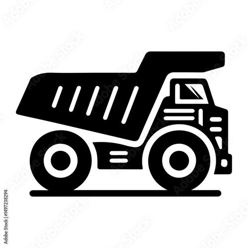 "Mining Truck Icon Vector" – A Simple Pictogram Of A Heavy-Duty Dump Vehicle, Perfect For Illustrating Industrial Mining Scenes.
