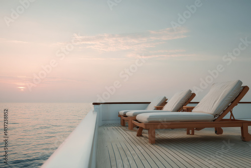 luxurious yacht with elegant loungers overlooking serene sea view