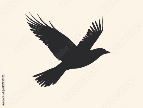 Minimalist vector silhouette of a flying bird  