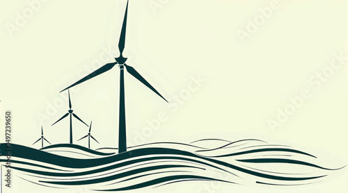 Wind turbines generating renewable energy against a water background  