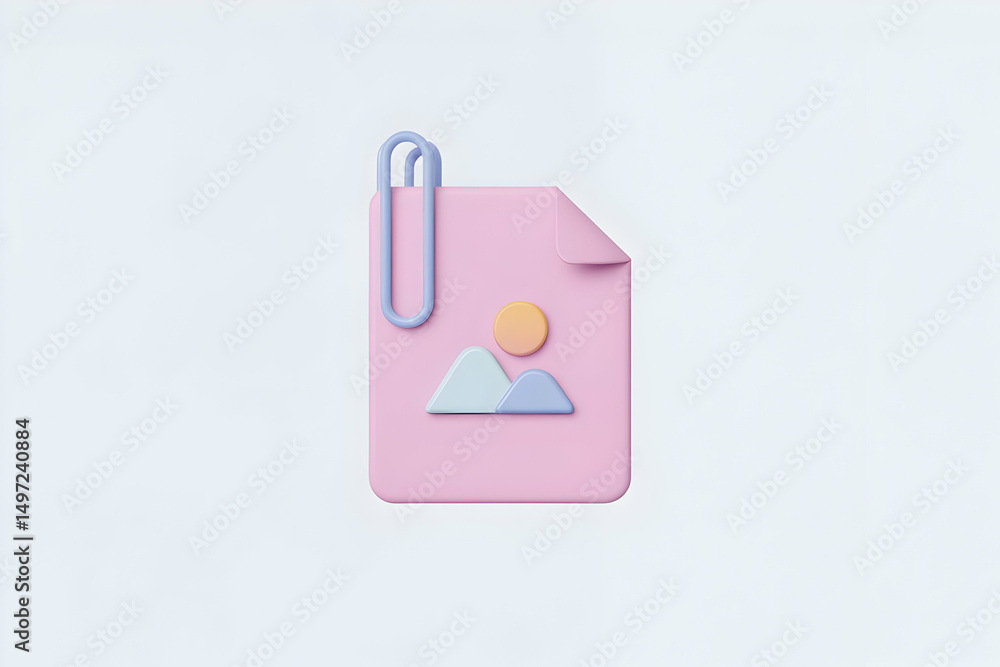 Pink Pastel 3D Render of an Image File Icon with Paperclip Pink Pastel 3D Render of an Image File Icon with Paperclip