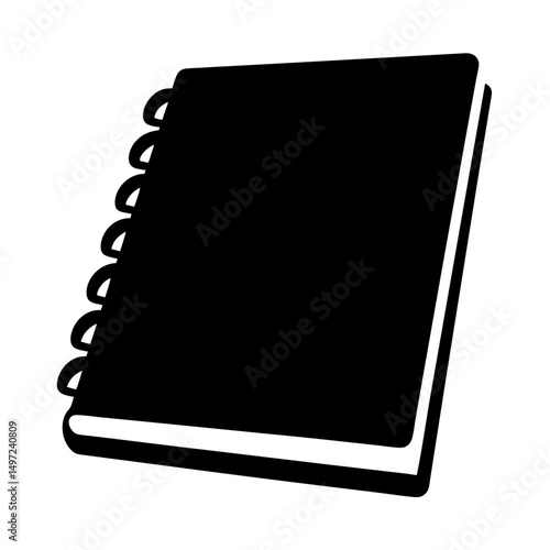Black and white silhouette of a spiral bound notebook on an angle