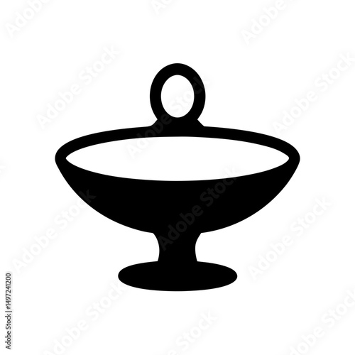 Elegant pedestal bowl or vase with loop handle in black silhouette