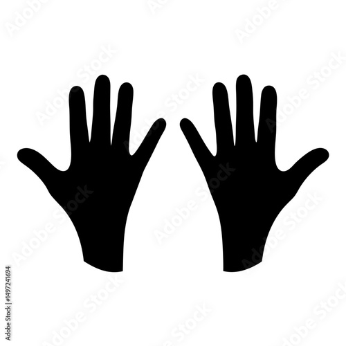 Black silhouette of two hands with open palms on a white background