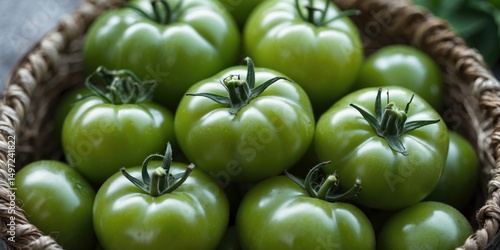 Wallpaper Mural Green tomatoes in a woven basket. Torontodigital.ca