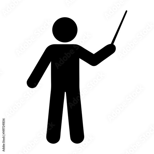 Stylized Instructor Presenting Information with a Pointer Stick Silhouette Illustration