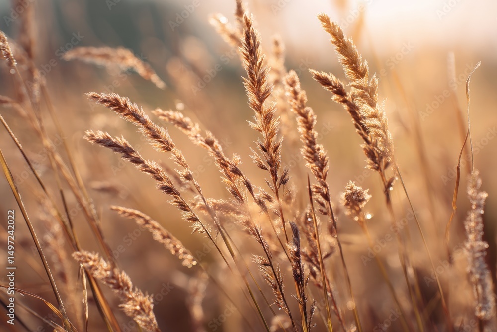 Golden stalks of wild grass sway gently in a sunlit field, capturing the warmth of a late afternoon sun. The soft focus creates a dreamy, serene atmosphere with a subtle glow Golden stalks of wild grass sway gently in a sunlit field, capturing the warmth of a late afternoon sun. The soft focus creates a dreamy, serene atmosphere with a subtle glow