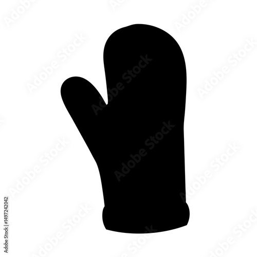 Black silhouette of a winter mitten used for protection in cold weather