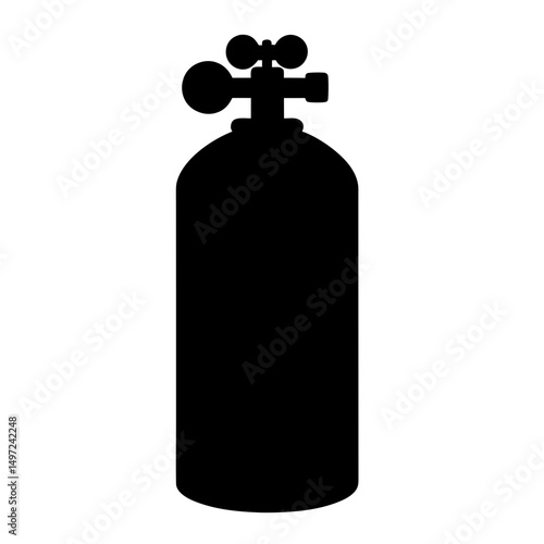Silhouette of a scuba diving tank with valve and pressure gauge