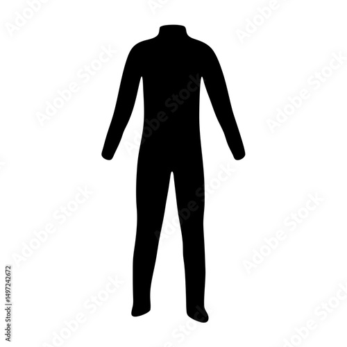 Full body silhouette of person wearing a long sleeved bodysuit or jumpsuit