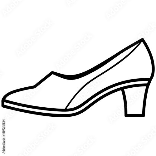 Single woman shoe line art black icon on white background.