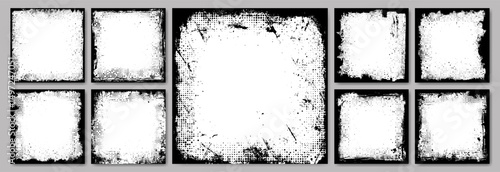 Halftone dot pattern frame background with torn paper texture and watercolor grunge paint brush stroke. Business banner border, luxury comic silhouette and retro fashion photo collage for social media