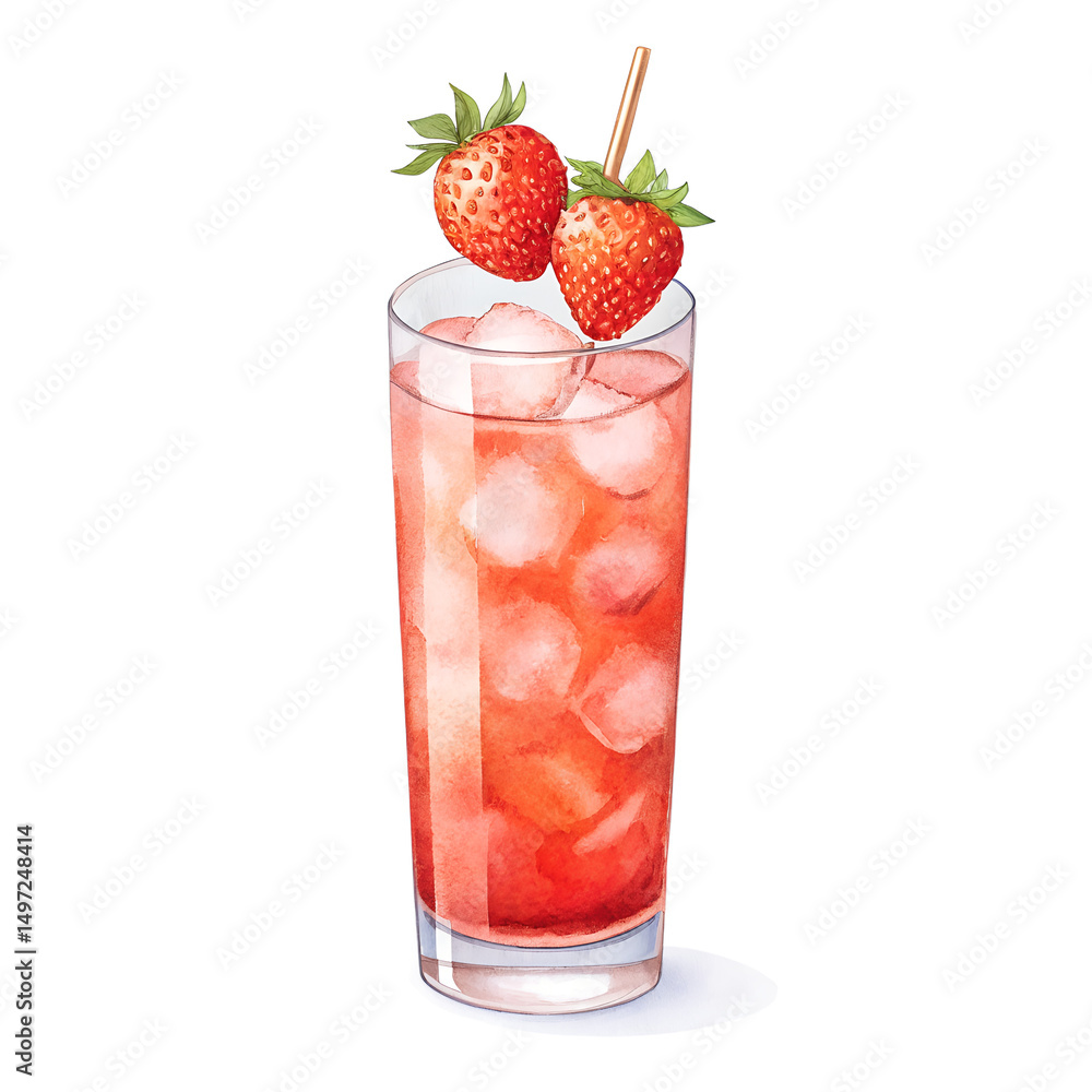 strawberry cocktail with ice Isolated on transparent background strawberry cocktail with ice Isolated on transparent background