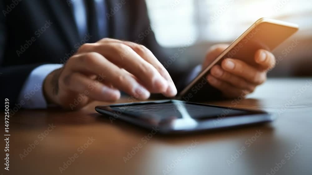 Businessman Using Smartphone to Communicate and Engage in Digital Activities at Desk in Modern Office Environment Businessman Using Smartphone to Communicate and Engage in Digital Activities at Desk in Modern Office Environment