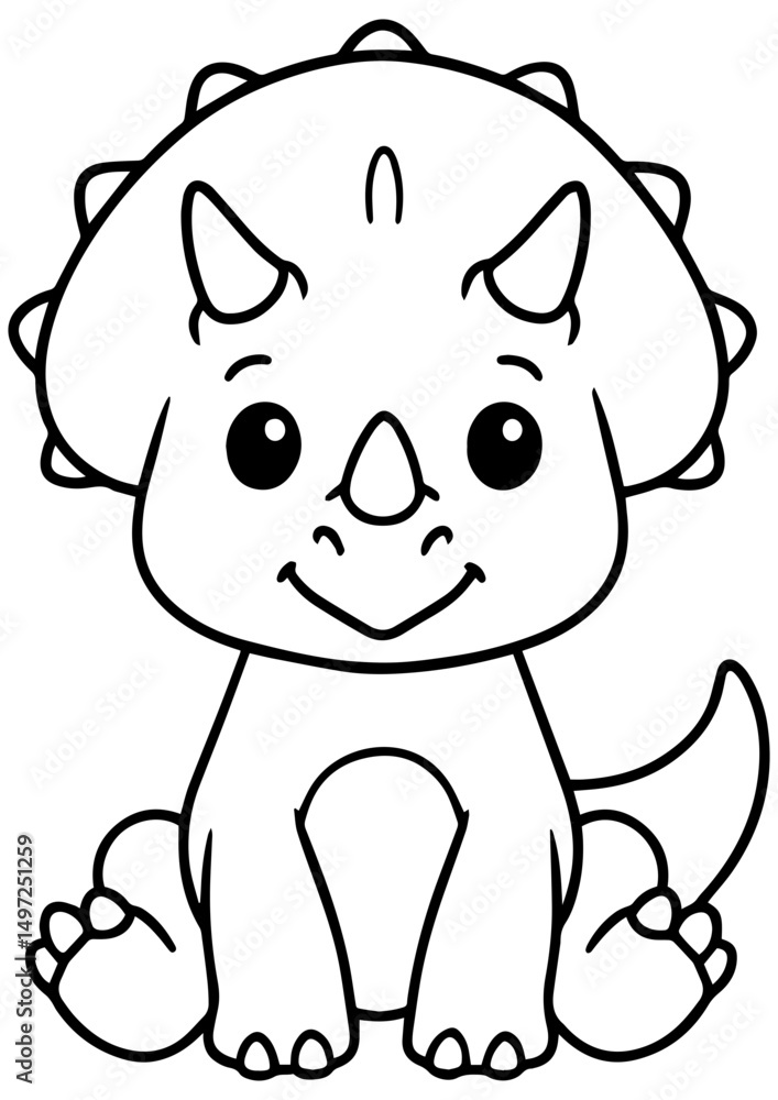 Naklejka premium Cute baby dinosaur in black and white vector style on white background. Perfect for engraving, print, logo, and creative illustration projects