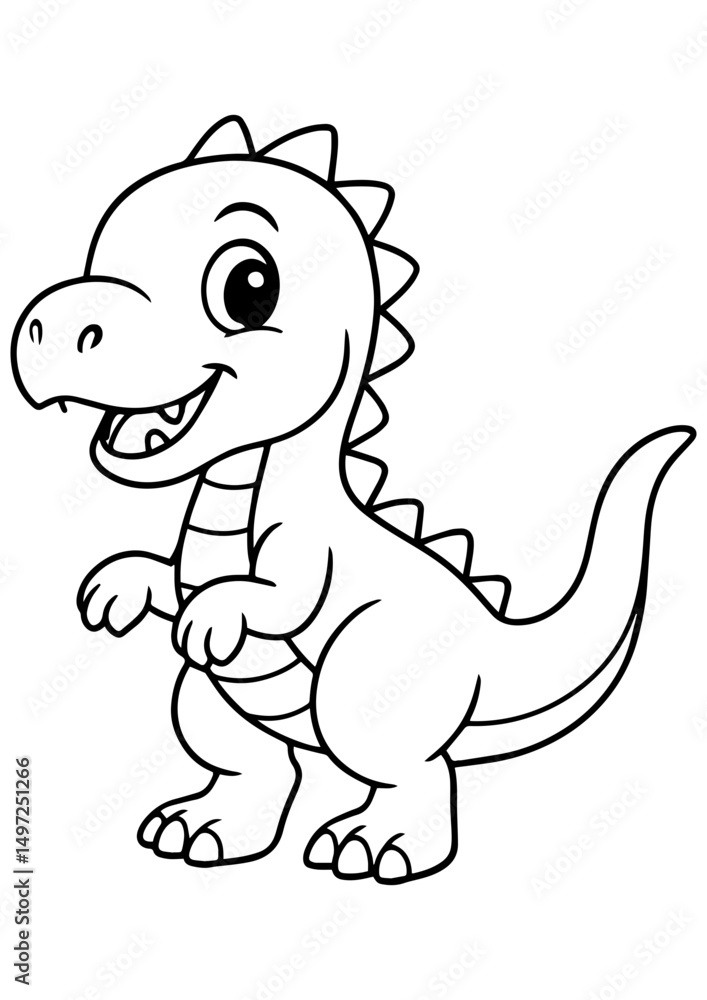 Cute baby dinosaur in black and white vector style on white background. Perfect for engraving, print, logo, and creative illustration projects Cute baby dinosaur in black and white vector style on white background. Perfect for engraving, print, logo, and creative illustration projects