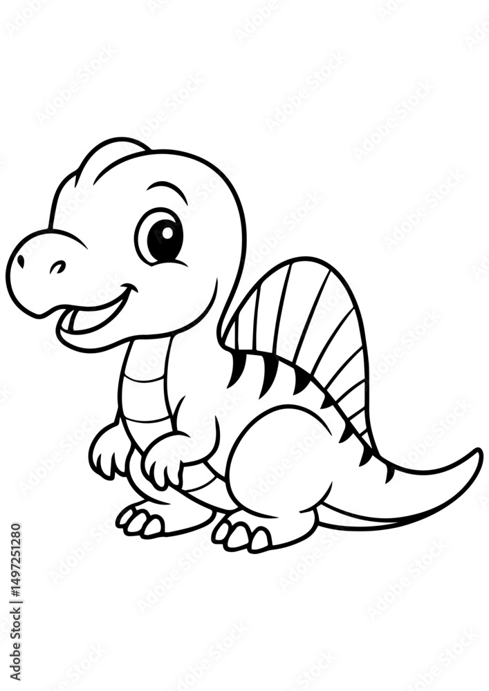 Obraz premium Cute baby dinosaur in black and white vector style on white background. Perfect for engraving, print, logo, and creative illustration projects