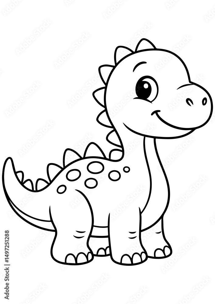 Fototapeta premium Cute baby dinosaur in black and white vector style on white background. Perfect for engraving, print, logo, and creative illustration projects